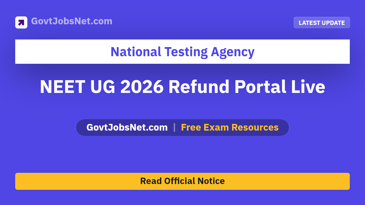 NEET UG 2026 Fee Refund Portal Notification