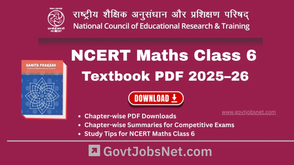 NCERT Maths Class 6 Textbook PDF Download (2025–26) Download NCERT Maths Class 6 textbook PDF chapter-wise – 2025–26 updated edition.